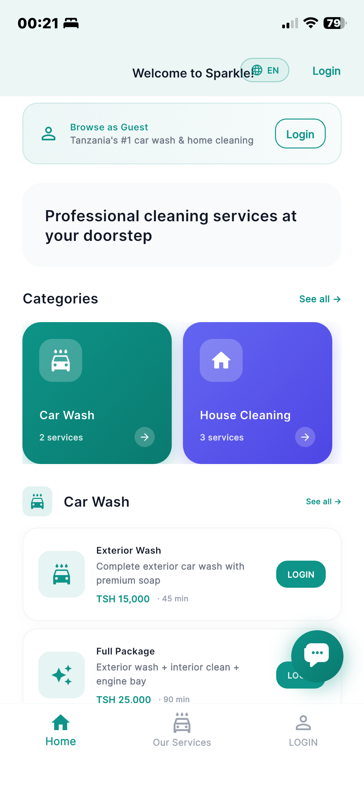 Sparkle app home screen